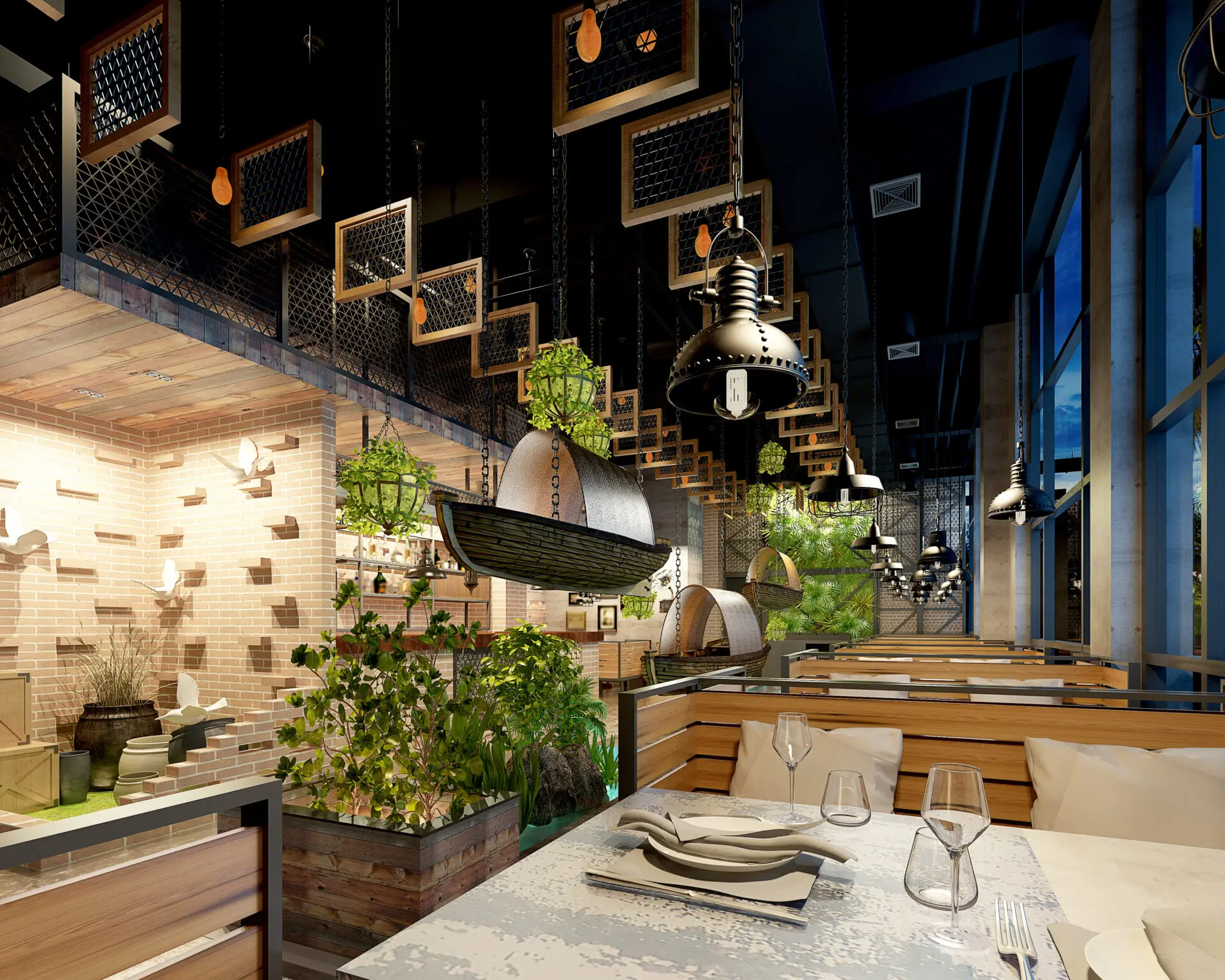 3d render luxury restaurant cafe